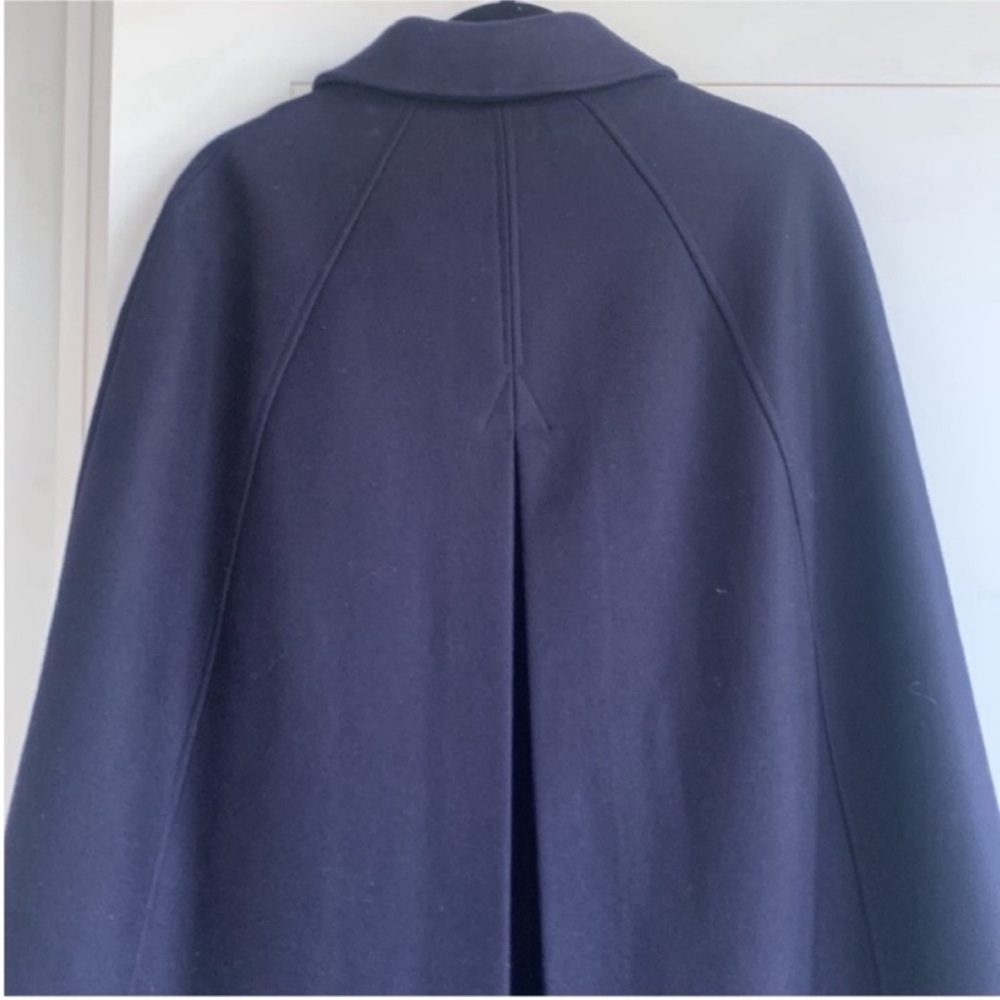 J. Crew Collection Navy Blue Wool Double Breasted Leather Trim Cape XS/S - Picture 9 of 12